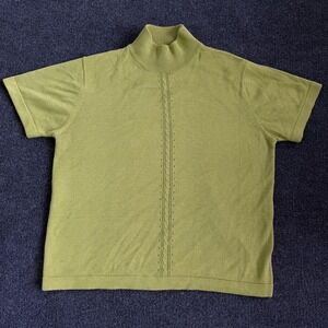 Vintage S.M.L. Design Sweater Womens L Green Mock Neck Tight-Knit Short Sleeve